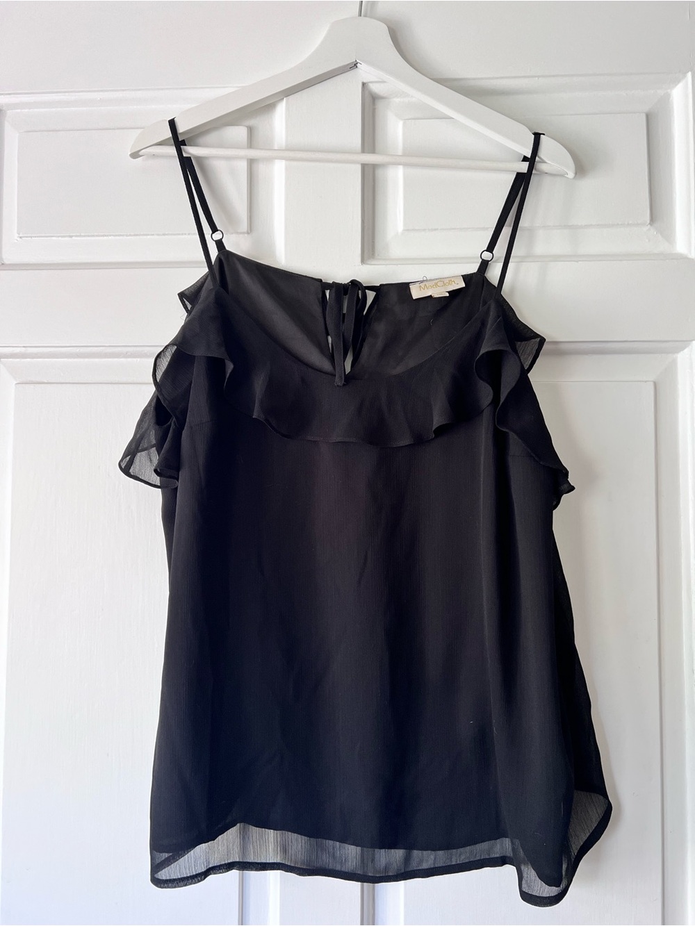 ModCloth Black Ruffle-Trim Spaghetti Strap Tank 1X